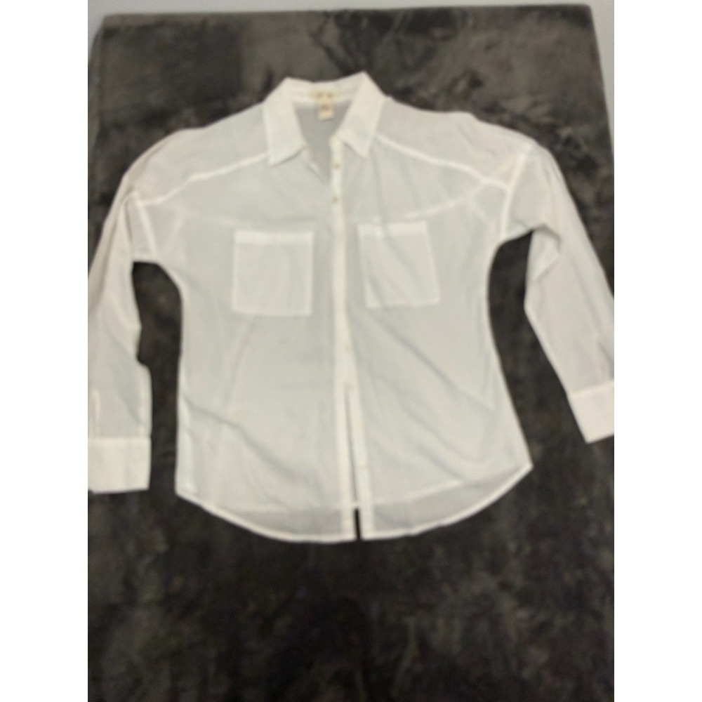 Sundance Blouse Womens 6 White Cotton Button Up Long Sleeve Pockets Semi Sheer